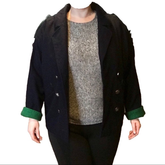 Vintage Unique Navy Blue Wool Peacoat, Utex Nautical Epaulet Double Breasted, XL - Picture 2 of 16